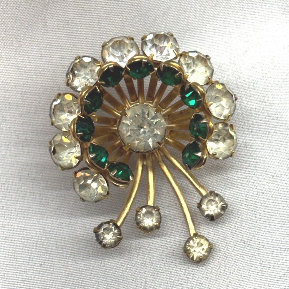 Vintage Brooch Pin Women OS Gold Good Rhinestone Sunburst Spray